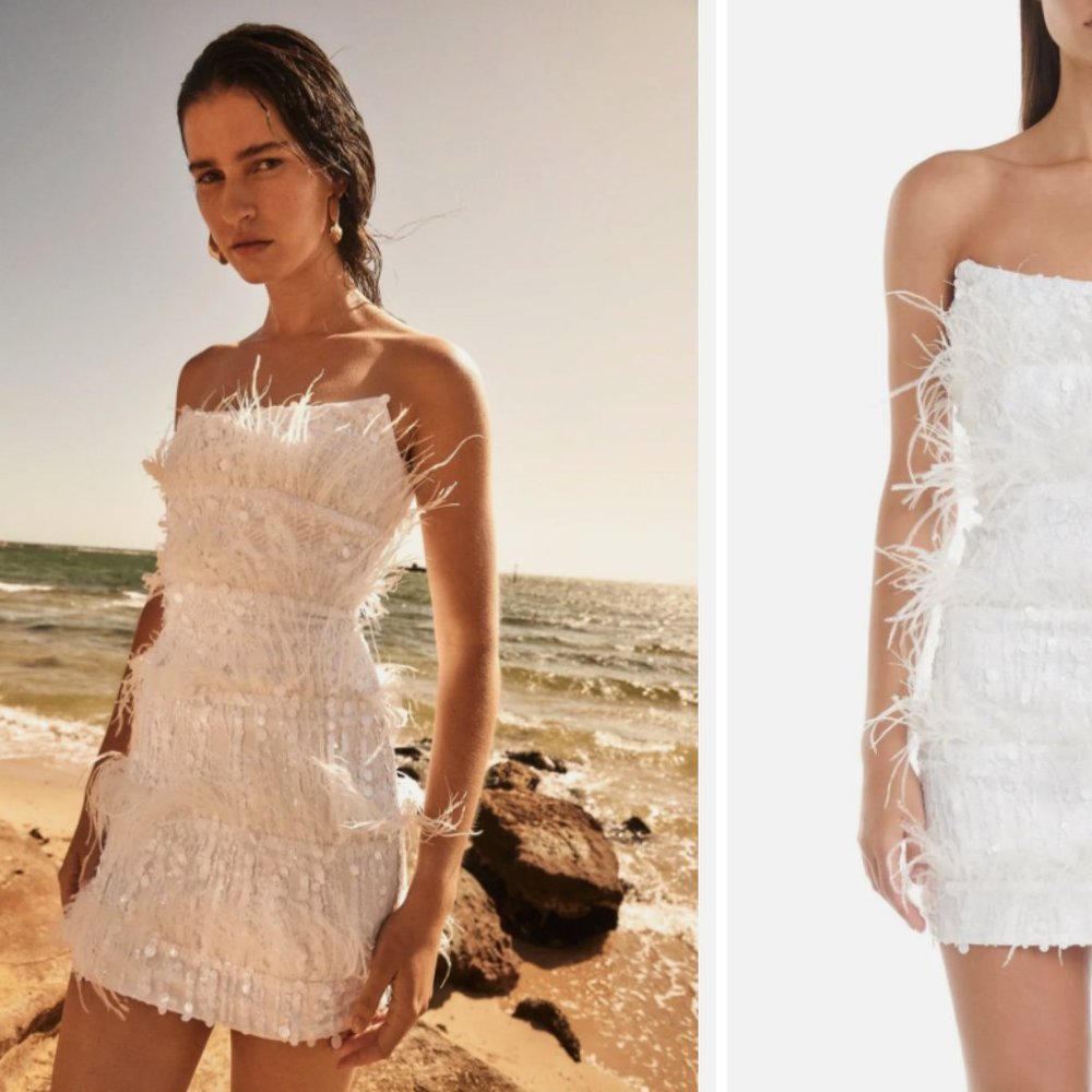 Eliya the Label Tiffany Feather Dress, White, Size M, NWT